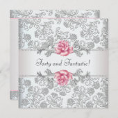 Vrouwen Roze Rose Damask 40ste verjaardagsfeest Kaart (Voorkant / Achterkant)