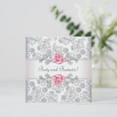 Vrouwen Roze Rose Damask 40ste verjaardagsfeest Kaart (Staand voorkant)