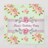 Vrouwen Roze Rose Verjaardagsfeest Kaart (Voorkant / Achterkant)