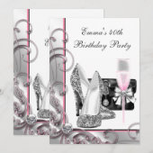 Vrouwen roze verjaardagsfeestje kaart (Voorkant / Achterkant)