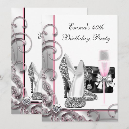 Vrouwen roze verjaardagsfeestje kaart (Voorkant / Achterkant)