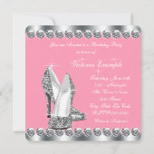 Vrouwen roze verjaardagsfeestje kaart (Achterkant)