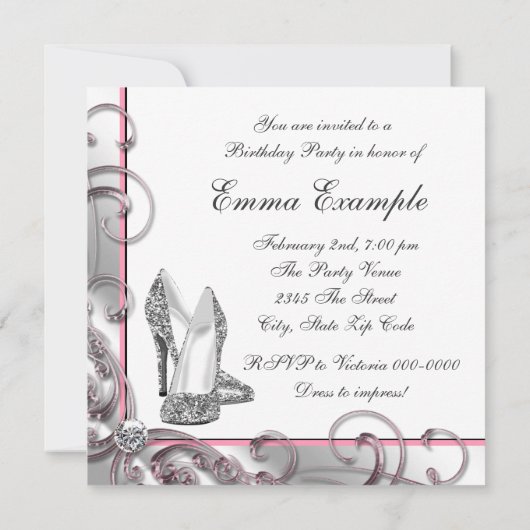 Vrouwen roze verjaardagsfeestje kaart (Achterkant)