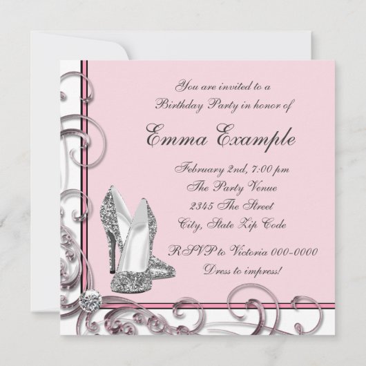 Vrouwen roze verjaardagsfeestje kaart (Achterkant)