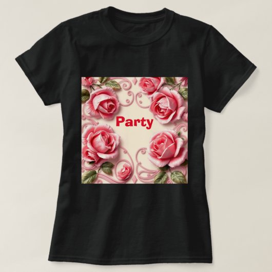 Vrouwen Rozen Rozen Party T-shirt (Design voorkant)