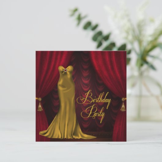 Vrouwen Ruby Red Gold Art Deco Verjaardagsfeest Kaart (Staand voorkant)