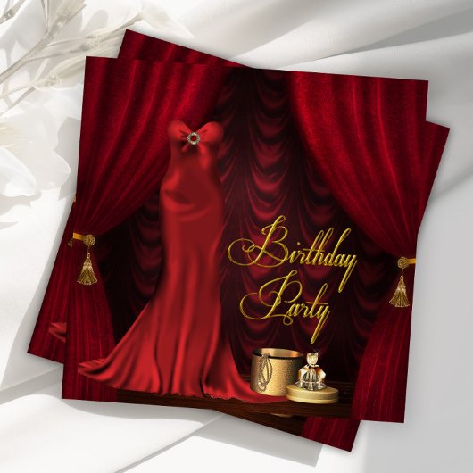 Vrouwen Ruby Red Gold Verjaardagsfeestje Kaart