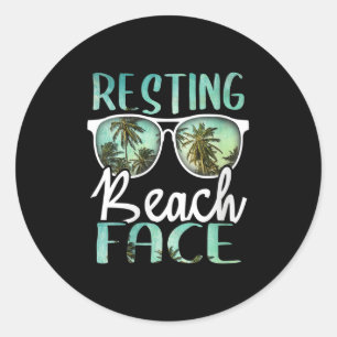Vrouwen Rust Strand Gezicht Retro Grappig strand Ronde Sticker
