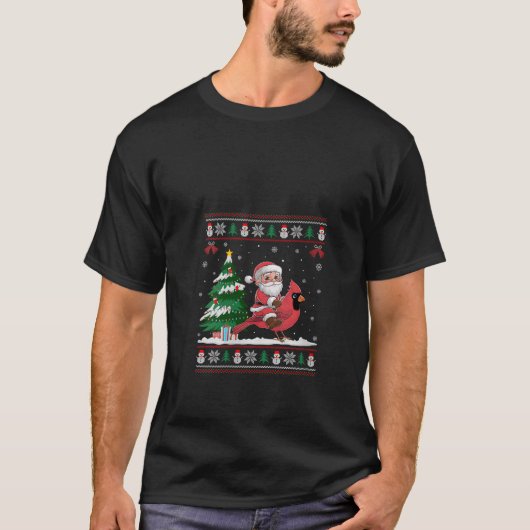 Vrouwen Santa Riding Kardinaal Bird Tree verlichti T-shirt (Voorkant)