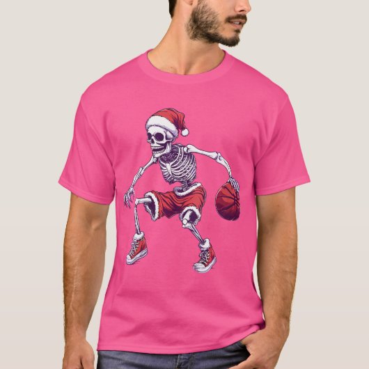 Vrouwen Santa Skeleton Spelen Basketbal - Hallowe T-shirt (Voorkant)