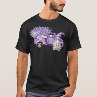 Vrouwen Schattige Gnomen Bloemen Paarse Truck Lave T-shirt