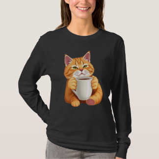 Vrouwen Schattige Koperkleurige Kat Koffie Grafisc T-shirt