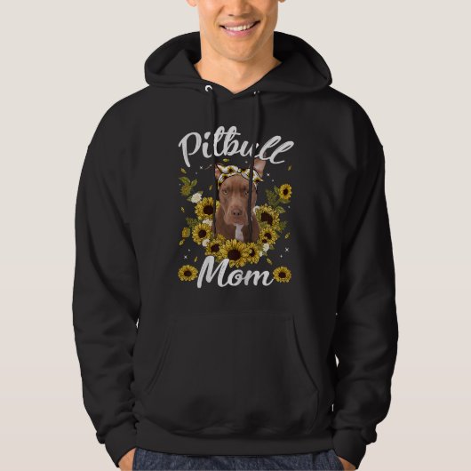 Vrouwen Schattige Pitbull Moeder Zonnebloem Hond M Hoodie (Voorkant)