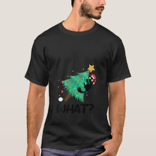 Vrouwen Schattige Zwart Kat Pushing Christmas Tree T-shirt