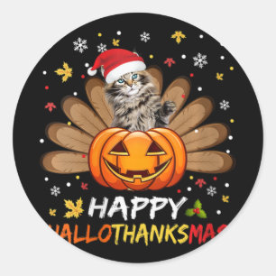 Vrouwen Schattigee Kat Happy Hallothanksmas Hallow Ronde Sticker