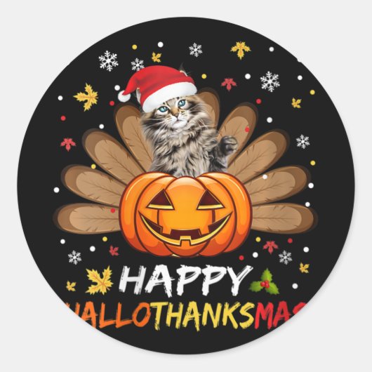 Vrouwen Schattigee Kat Happy Hallothanksmas Hallow Ronde Sticker (Voorkant)
