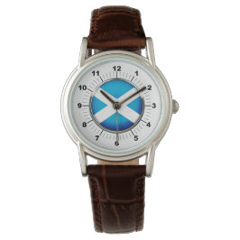 Vrouwen Schotland Vlag Bruin Lederen Strap Horloge