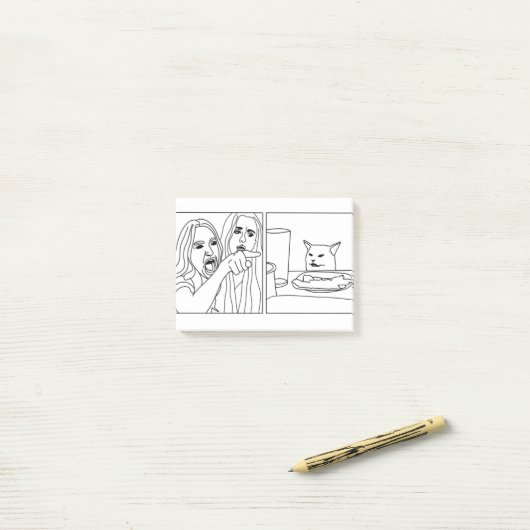 Vrouwen schreeuwen naar kattenschets post-it® notes (Op bureau)