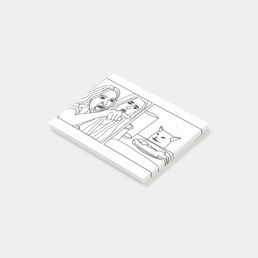 Vrouwen schreeuwen naar kattenschets post-it® notes (Schuin)