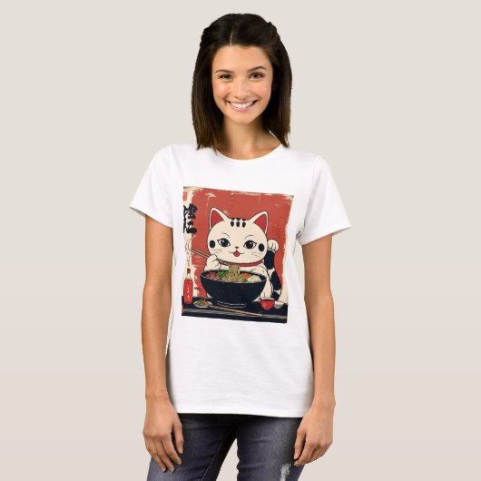 Vrouwen Shirt maneki neko cat (Voorkant volledig)