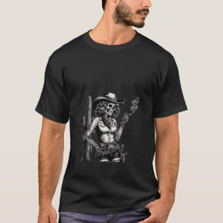 Vrouwen Skelet Roken Cowgirl Smoker Cactus West T-shirt