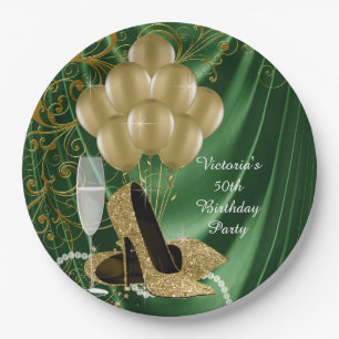 Vrouwen Smaragd Gouden Verjaardagsfeest Papieren B Bordje
