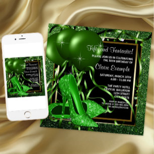 Vrouwen Smaragd Groen Hoge hak Schoen Verjaardagsf Kaart