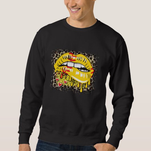 Vrouwen Softbal Baseball Game Day Leopard Lips Hea Trui (Voorkant)