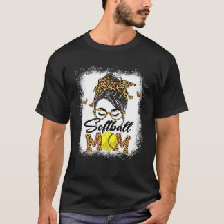 Vrouwen Softball Ma Jongen Leopard Messy Bun Baseb T-shirt