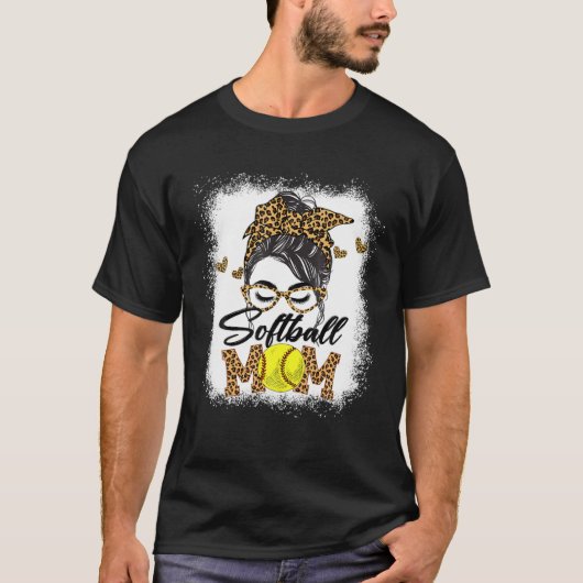 Vrouwen Softball Ma Jongen Leopard Messy Bun Baseb T-shirt (Voorkant)