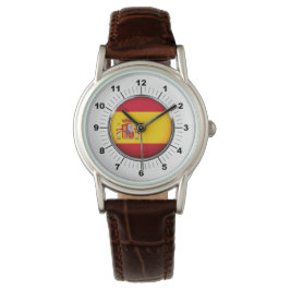 Vrouwen Spanje Vlag Klassiek Bruin Lederen Horloge