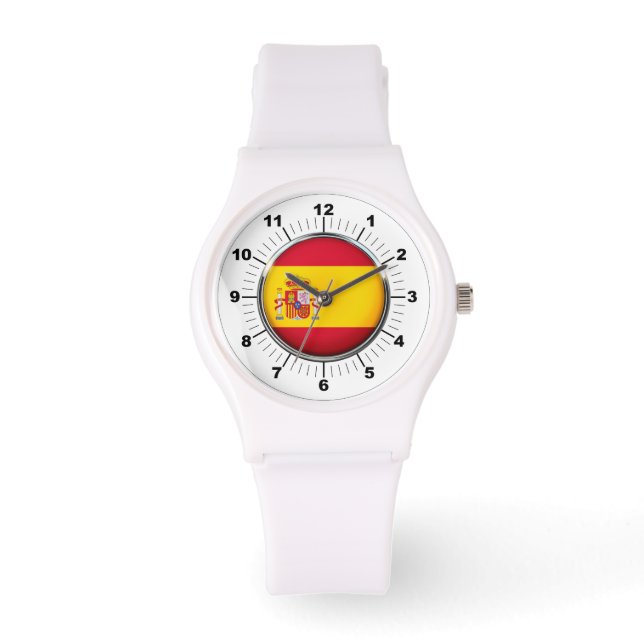 Vrouwen Spanje Vlag Sportief Wit Silicon Horloge (Voorkant)