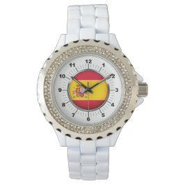 Vrouwen Spanje Vlag Strass Wit emaille horloge