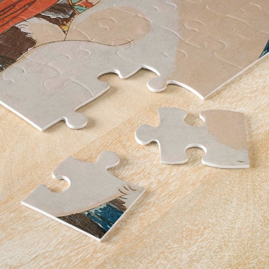 Vrouwen spelen met  Japanse druk met katten Legpuzzel (Zijkant)