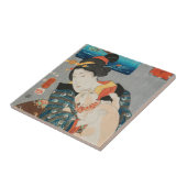 Vrouwen spelen met  Japanse druk met katten Tegeltje (Zijkant)