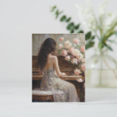 Vrouwen spelen piano feestdagenkaart (Staand voorkant)