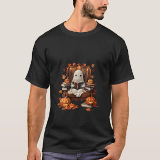 Vrouwen Spook Boek Lezen Pompoen Gothic H T-shirt