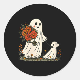 Vrouwen spook honden wandelen griezelige grappige  ronde sticker