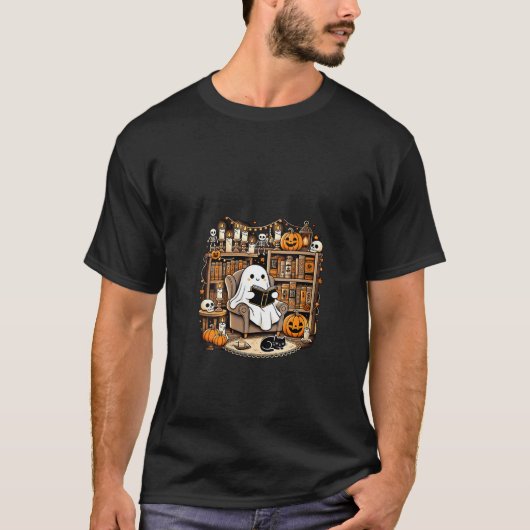 Vrouwen Spook Lezen Boek Liefhebbers Library H T-shirt (Voorkant)