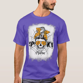 Vrouwen Spooky Mama Halloween Skull Messy Bun Witc T-shirt