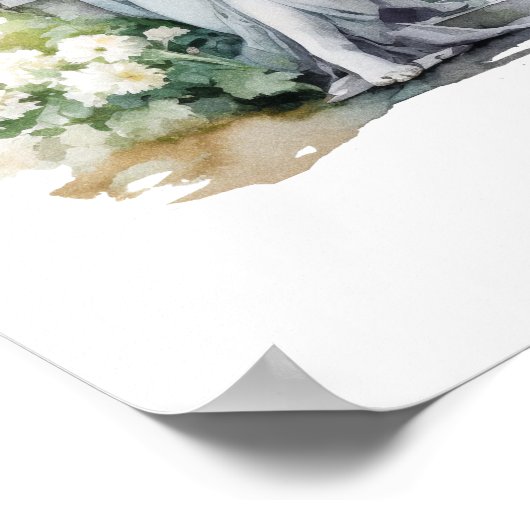 Vrouwen Standbeeld in Tuin Waterverf Wit Bloemen Poster (Hoek)