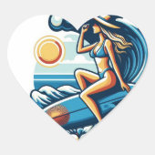 Vrouwen Surf Hart Sticker (Voorkant)