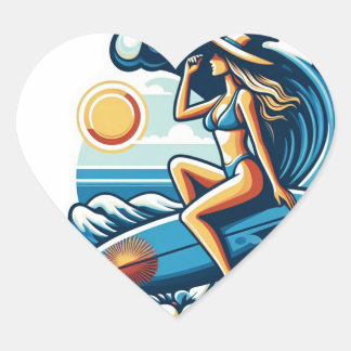 Vrouwen Surf Hart Sticker