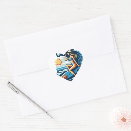 Vrouwen Surf Hart Sticker (Envelop)