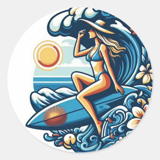 Vrouwen Surf Ronde Sticker (Voorkant)