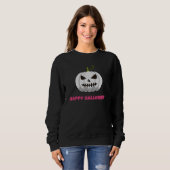Vrouwen Sweatshirt Witte Pompoen Happy Halloween (Voorkant volledig)