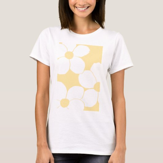 Vrouwen T-shirt met een botergele bloemenprint (Voorkant)