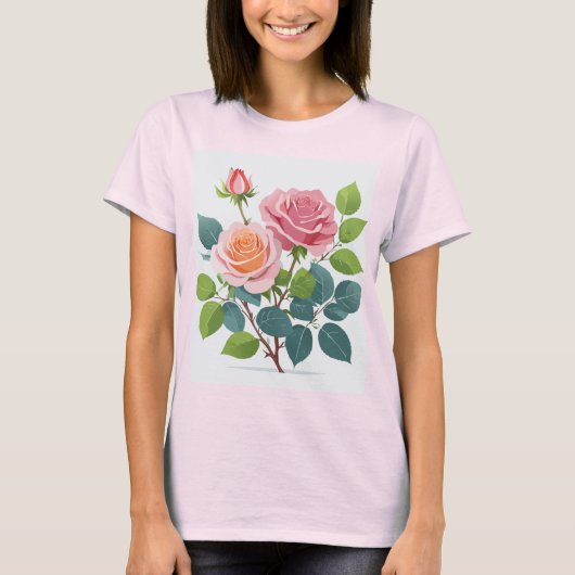 Vrouwen T-shirt met een paar roze rozen (Voorkant)