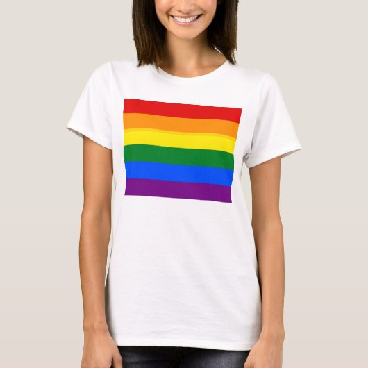 Vrouwen T Shirt met LGBT Regenboog Vlag (Voorkant)