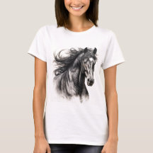 Vrouwen T-shirt met opvallend zwart paard